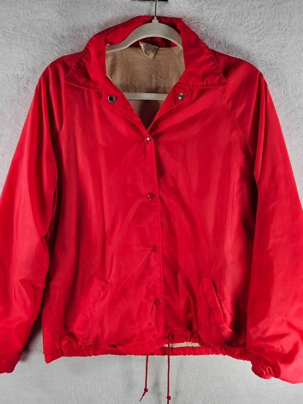 Sears Coach Jacket Nylon Cotton Lined Red Snap Front Size Large